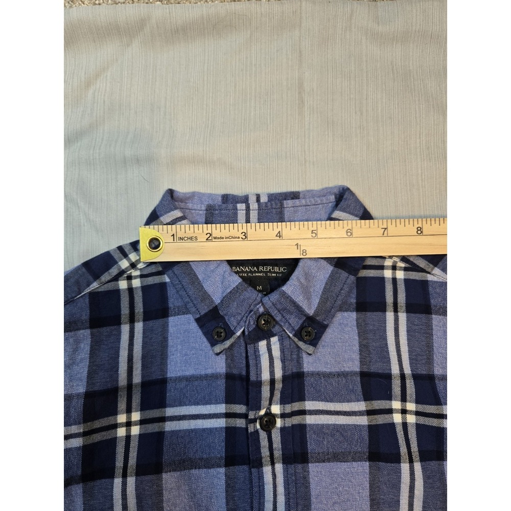 Banana Republic Luxe Flannel Slim Fit Men's Blue Plaid Button-Down Shirt M - Picture 8 of 9